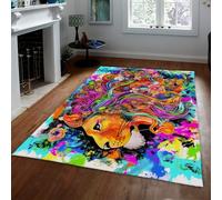 Vibrant Lion Tapis Antidérapant Lavable À Poils, pour Décoration Intérieure, Tapis Colorés De Style Bohème pour Salon, Chambre, Entrée 160x200cm