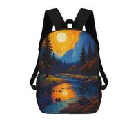 Vibrant Mountain River Landscape Painting Sacs À Dos Pour Enfants, Sac À Dos Scolaire, Sac À Dos Imprimé En 3D Pour Enfants, Sac À Dos De Voyage, Sac À Livres, Sac D'école Pour Enfants 17inch