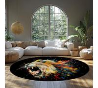Vibrant Multicolore Mane Rond Collège Dortoir Tapis Lavable Chambre d’Enfant pour Salle de Jeux Coloré Roaring Lion Graffiti Splash Circle Tapis de Sol pour Enfants Pièce Nuit Antidérapant 180cm