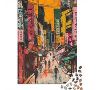 Vibrant Neon Cityscape Art Print Plaque en Métal Rustique 52x38cm/1000pcs pour Le Pub Ou Le Café, Déco Métal Au Style Rustique