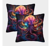 Vibrant Octopus - Fantaisie Art numérique Housse Coussin 2 Pièces Available All Seasons Taie d'oreiller Décor Confortable Housses Coussin Salon Et Lit Protecteurs