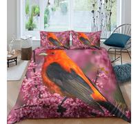 Vibrant oiseau Ensemble De Literie 3D Effet Microfibre 3 Pièces Hypoallergique Nature photography style Housse de Couette avec Taie d'oreiller Ultra Douce for Chambre Adulte Double（200x200cm）