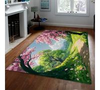 Vibrant Plante Floral Tapis Aquarelle Cerisier Fleur Arbre Chemin Jardin Lavable Tapis Moelleux À Pou pour Salon Arrière-Cour 160x200cm