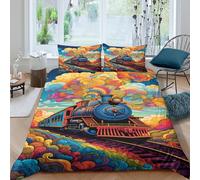 Vibrant Train Journey Ensemble De Literie 3 Pièces résistante 3D Imprimée Respirante Psychedelic Art Linge de Lit avec 2 x Taies d'oreiller Super Douce for Chambre de garçons Super King（260x220cm）