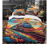 Vibrant Train Journey Ensemble De Literie Microfibre Hypoallergique 3D Imprimée 3 Pièces Taie Ultra Douce psychedelic Parure de Lit Léger Entretien Facile for Hommes Enfants Super king（260x220cm）