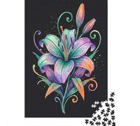 Vibrant Watercolor Lily Illustration Idée Festive Puzzle en Bois