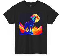 Vibrant Wolf Tee, Full Moon Graphic T-Shirt, Nature Lover Gift, Animal Print Shirt for Men Cotton Tee(Small)