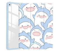 VibrantFruitique Étui Kawaii Baby Shark pour iPad Air 11" M3 (2025)/M2 (2024), iPad Air 5e (2022)/4e (2020) génération 11" - Coque hybride à dos rigide transparent avec porte-crayon et support à trois