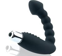 Vibrateur prostatique FOPS noir en silicone - vibrateur anal avec forte stimulation de la prostate pour hommes, profondeur d'insertion de 10 cm | bouchon anal prostate A11-9