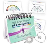 Vibratis - 200 planches de radiesthésie Format A5 + pendule goutte d’eau argenté - Livre de cadrans pour pendule divinatoire FR