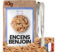 VIBRATIS Encens Benjoin Naturel 50g avec Pince - Encens en Grains pour Purification de Maison - Apporte la Chance aux Commerces - Idéal pour Méditation et Relaxation