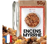Vibratis Encens Pur en Grains de Myrrhe Naturel 50g avec Pince - Purification et Méditation - Qualité Supérieure - Réconciliation, Bonheur, Santé et Purification des Lieux