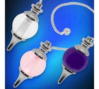 Vibratis - Lot de 3 Pendules Divinatoires de Radiesthésie en Cristal de Roche, Quartz Rose & Améthyste [ ]