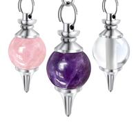 Vibratis - Lot de 3 Pendules Divinatoires de Radiesthésie en Cristal de Roche, Quartz Rose & Améthyste [ ]