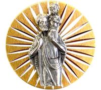 Vibratis Médaillon Saint Christophe pour Voiture - Adhésif & Aimanté- Saint Patron des Voyageurs (Automobilistes, Trains, Avion...) Accessoire Porte Bonheur Voiture, Camping Car [Garanti À Vie]