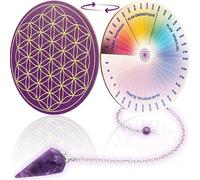 Vibratis Pendule Divinatoire en Améthyste + Fleur de Vie en Bois pour recharger Les Pierres et pendules & Échelle de Bovis - 11,5CM | 100% Fabriqué en France