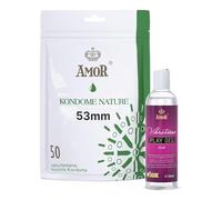 Vibratissimo Play Gel med 250 ml & Préservatifs AMOR Nature Pack de 50, à base d'eau & largeur 53 mm & ultra doux