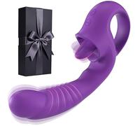Vibromasseur Femme avec Fonction de Poussée et Langue Léchante - Stimulateur Point G et Clitoridien, 10 Modes de Vibration et Léchage, Sextoy Étanche et Rechargeable pour Femme