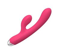 Vibromasseur Gode 2 en 1 pour Femme Vibromasseur Point G pour Clitoris Vibromasseur Anal Réaliste et Silencieux pour Femmes et Couples avec 10 Modes de Vibration (Rose Rouge)