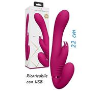 Vibromasseur lapin double vaginal anal portable sangle en silicone recharge