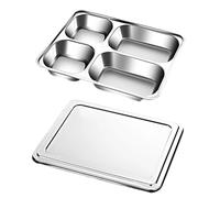 Vibsky Assiettes divisées en acier inoxydable avec couvercle, lot de 4/5 plateaux à repas compartimentés pour adultes, empilables et passent au lave-vaisselle