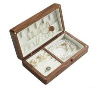 Vibsky Boîte à bijoux élégante en bois massif 16,5 x 9,5 x 4,5 cm, design rétro portable pour voyage