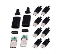Vibsky Connecteur USB C mâle PCB Board 10 pcs type à souder (noir) | USB 3.1, carte PCB verte, indice 5 V, coque noire ou blanche, joints de soudure sécurisés
