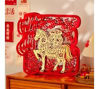 Vibsky Décoration festive 3D en forme de cheval 2026 pour le Nouvel An chinois, grand tissu floqué rouge, décoration de bureau, table basse