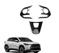Vibsky Doration Lot de 3 enjoliveurs de volant pour Toyota Corolla 2020, fibre de carbone ABS et noir brillant