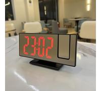 Vibsky Horloge de bureau à projection avec finition en verre, double unité de température, paramètres d'alarme personnalisables, mode nuit silencieuse (lumière rouge)