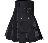 Vibsky Kilt Utilitaire Homme Polyester Plissé 61cm | Design classique écossais, poche pratique, pour ceinture métallique incluse, tissu plissé profond, pour style vintage
