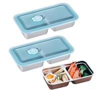 Vibsky Lot de 2 boîtes à goûter en acier inoxydable avec double compartiment, anti-fuite, pour adultes, bleu, 20,1 x 10,4 x 4,1 cm