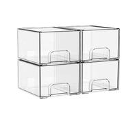 Vibsky Lot de 4 tiroirs de rangement empilables transparents de 111,8 cm, en acrylique avec poignées, pour maquillage, bijoux, bureau, bacs de bureau antidérapants