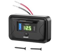 Vibsky Prise de chargeur de voiture USB C à 3 ports avec voltmètre et interrupteur marche/arrêt, charge 36 W F (Pd3.0 et Qc3.0) pour tableau de bord 12 V-24 V RV, bus, marine et véhicule