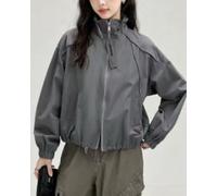 Vibsky Veste imperméable et coupe-vent pour femme | Coque en polyester imperméable, col montant coupe-vent, design court, style de couleur unie, essentiel pour l'automne et