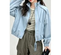 Vibsky Veste imperméable et coupe-vent pour femme | Coque en polyester imperméable, col montant coupe-vent, design court, style de couleur unie, essentiel pour l'automne et