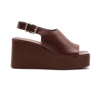 Vic Matié - Sandale compensée en cuir lisse - Femme - Chaussures - Brun - Taille: 39 EU