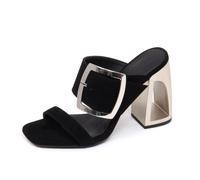Vic Matié - Sandale en daim à talon- modèle Longisland - Femme - Chaussures - Noir - Taille: 36 EU