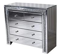 Vic520 Palazzo - Commode XXL - Glamour - En verre miroir - Avec 5 tiroirs - Buffet de luxe - Meubles miroir pour chambre à coucher et salon