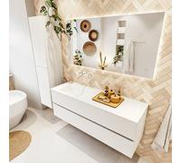 VICA Meuble de salle de bains 140cm sous-meuble Talc 2 tiroirs. Lavabo CLOUD gauche sans trou de robinet, couleur Talc.