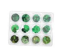 VICASKY 1 Boîte Bijoux Manucure Verts Fournitures De Nail Art Décalcomanies à Ongles Scintillant Ongles Charmes Clou Autocollants Pour Ongles Accessoires De Bricolage Trèfle Green Pvc