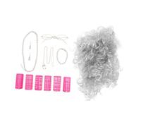 VICASKY 1 costume de perruque pour vieille femme avec bigoudis, accessoire de grand-mère pour femme, avec lunettes et chaîne pour cosplay et spectacle