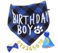 VICASKY 1 Ensemble Décoration Anniversaire pour Chien Bandana Chapeau et Nœud Costume pour Animaux avec Thème Anniversaire Bandeau Garçon Chapeau à Franges Chiffre Nœud Bleu