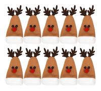 VICASKY 10pcs Poche pour Vaisselle en Tissu Marron Design Adorable de Renne, Décor Facile à Transporter pour Fête de Noël et Table de Dîner