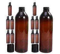 VICASKY 12 Pièces Lot de 12 Flacons de Voyage pour Shampoing 250 Ml en Plastique Rechargeable avec Bouchon à Pression Étanche, Couleur Marron et Noir, Contenants Légers pour Voyages,
