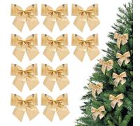 VICASKY 12 Pièces Lot de Set de Nœuds en Ruban Satin Doré pour Décoration Sapin de Noël, Ornement Délicat et Simple pour Créer une Ambiance Festive de Noël