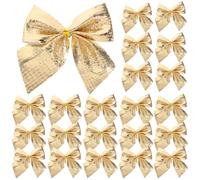 VICASKY 120 Pièces Nœud de Noël Décoratif pour Sapin, Tissu Floqué Or | Décoration à Suspendre, Petit Format Pratique et Réutilisable, Ambiance Festive pour Centres Commerciaux