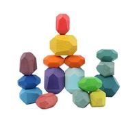 VICASKY 16 Pièces Jouets Bloc De Construction Empiler des Pierres Empilement De Pierres Blocs De Construction Blocs D'empilement Blocs Empilables Préscolaires en Bois Coloré