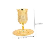 VICASKY 2 Ensembles Embossed Alloy Shabbos Wine Goblet with Tray for Havdalah Jewish Sabbath Rituals