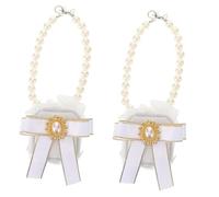 VICASKY 2 Pièces Boîte à Bague Mariage pour Chien Boîte Anneau Délicate et Solide Organisateur Bijoux pour Fiançailles et Accessoires Mariage Pet Intérieur Rayure Blanc avec Nœud et Perles